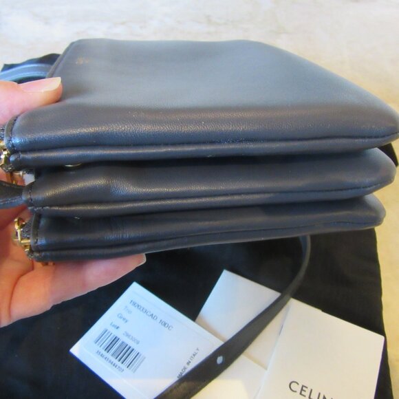 Celine Small Trio Crossbody/Shoulder Bag in Dark Grey & Gold Hardware EUC - Picture 9 of 16